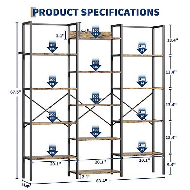 ANIXOL Triple Column 5-Tier Bookshelf