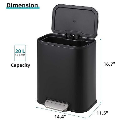 5.3 Gallon/20L Stainless Steel Step Trash Can, Fingerprint-Proof Kitchen Garbage Bin