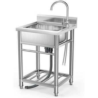 21.65" x 19.68" Freestanding Stainless Steel Utility Sink with Hot/Cold Faucet, Single Bowl