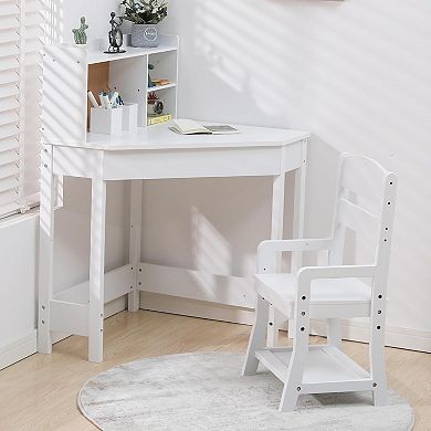 ANIXOL Kids L-Shaped Desk & Chair Set with Hutch, White