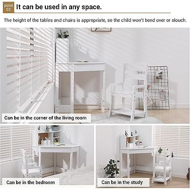 ANIXOL Kids L-Shaped Desk & Chair Set with Hutch, White