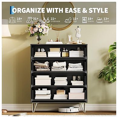 Modern Fluted Wood Dresser with 4 Drawers