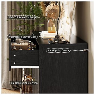 Modern Fluted Wood Dresser with 4 Drawers
