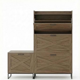 ANIXOL 4-Drawer Flip-Down Shoe Storage Cabinet with Bench