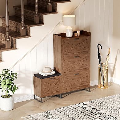 ANIXOL 4-Drawer Flip-Down Shoe Storage Cabinet with Bench