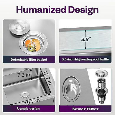 Stainless Steel Utility Sink with Workbench, Single Bowl w/Hot/Cold Faucet, Shelf & Drain Kit