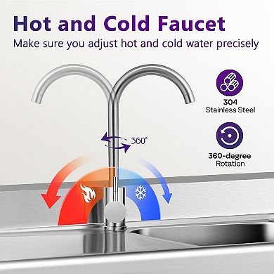 Stainless Steel Utility Sink with Workbench, Single Bowl w/Hot/Cold Faucet, Shelf & Drain Kit