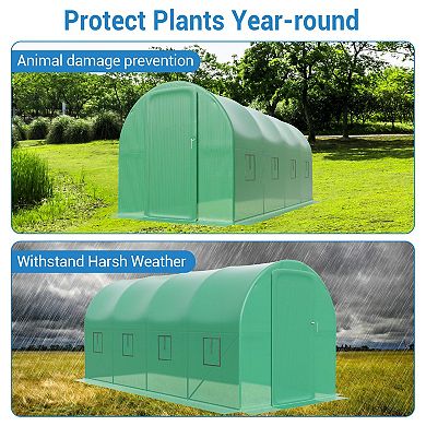 ANIXOL 15x7 ft Spacious Greenhouse with Steel Frame & PE Cover