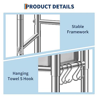 Stainless Steel Utility Sink, Freestanding Single Bowl w/360° Hot/Cold Faucet, Backsplash & S-Hooks