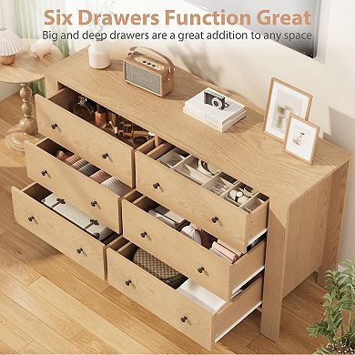 ANIXOL Natural Oak 6-Drawer Bedroom Dresser