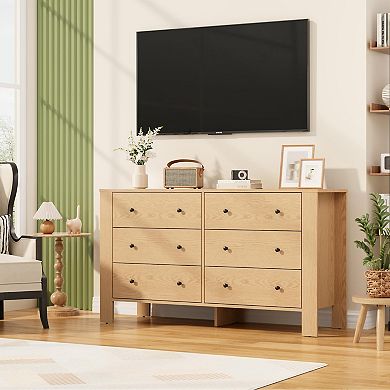 ANIXOL Natural Oak 6-Drawer Bedroom Dresser