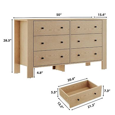 ANIXOL Natural Oak 6-Drawer Bedroom Dresser