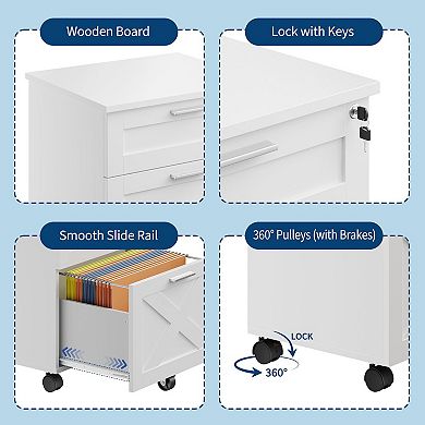 ANIXOL Locking 3-Drawer Mobile File Cabinet with Casters, Fits Under Desk