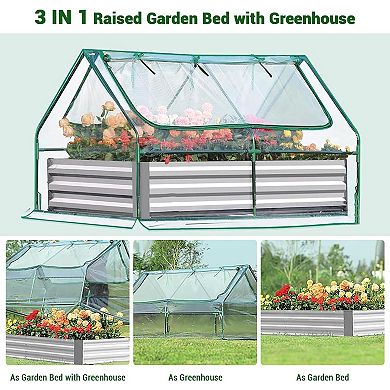 ANIXOL Raised Garden Bed with Cover, 6x3x3 ft Galvanized Metal Planter with Greenhouse Kit