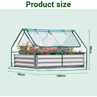 ANIXOL Raised Garden Bed with Cover, 6x3x3 ft Galvanized Metal Planter with Greenhouse Kit