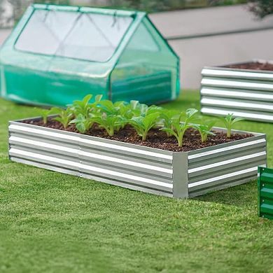 ANIXOL Raised Garden Bed with Cover, 6x3x3 ft Galvanized Metal Planter with Greenhouse Kit