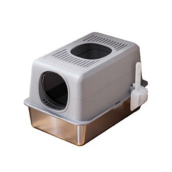 Stainless Steel Covered Litter Box for Large Cats with High Sides