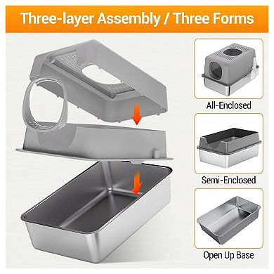 Stainless Steel Covered Litter Box for Large Cats with High Sides