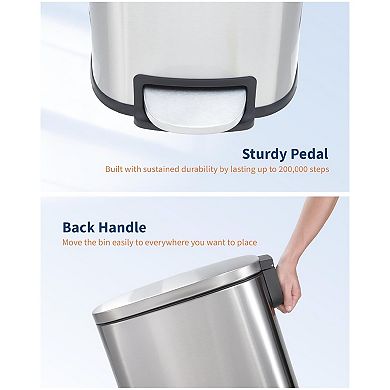 Slim Kitchen Trash Can 13 Gal, Skinny Stainless Steel Garbage Can with Removable Inner Bucket