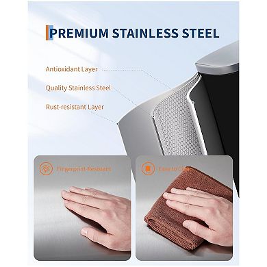 Slim Kitchen Trash Can 13 Gal, Skinny Stainless Steel Garbage Can with Removable Inner Bucket