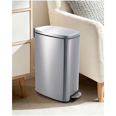 Slim Kitchen Trash Can 13 Gal, Skinny Stainless Steel Garbage Can with Removable Inner Bucket