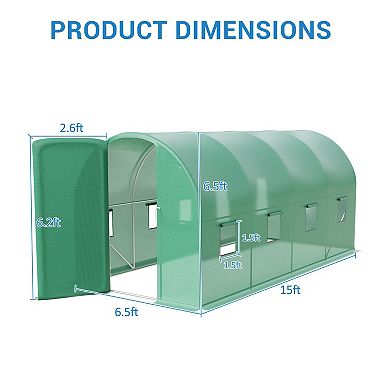 ANIXOL 15x7 Ft Large Walk-in Outdoor Greenhouse with PE Cover