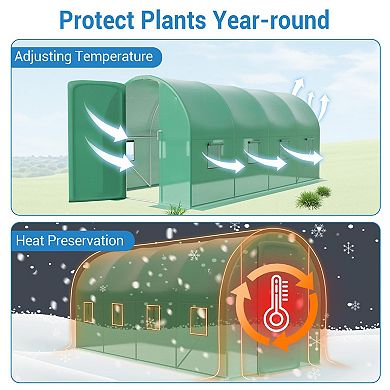 ANIXOL 15x7 Ft Large Walk-in Outdoor Greenhouse with PE Cover