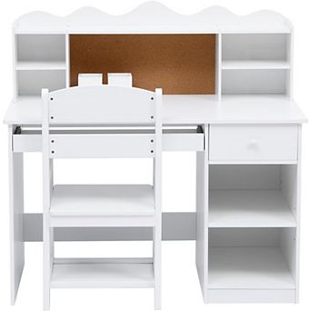 ANIXOL Kids Desk & Chair Set with Hutch & Cork Board, White