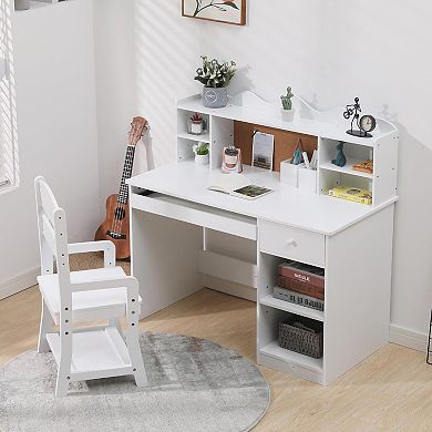 ANIXOL Kids Desk & Chair Set with Hutch & Cork Board, White