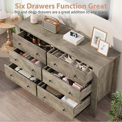 ANIXOL Natural Oak 6-Drawer Bedroom Dresser