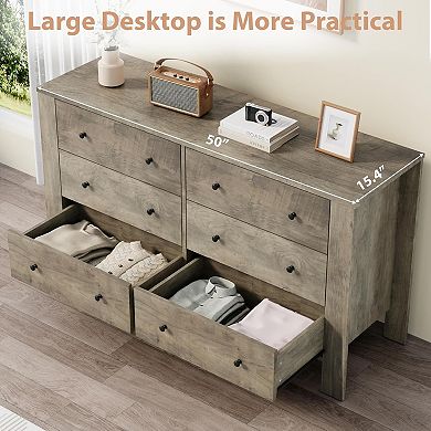 ANIXOL Natural Oak 6-Drawer Bedroom Dresser