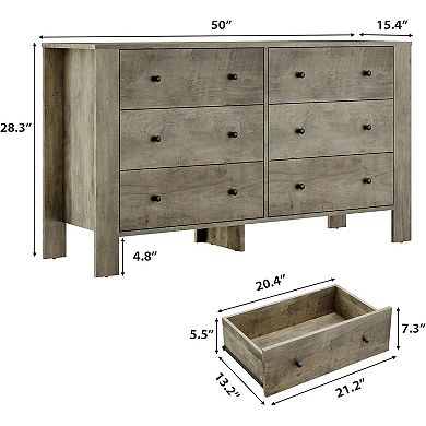 ANIXOL Natural Oak 6-Drawer Bedroom Dresser