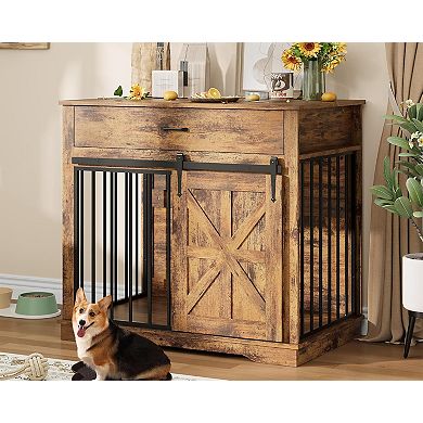 Dog Crate Furniture with Tabletop Barn Door Design