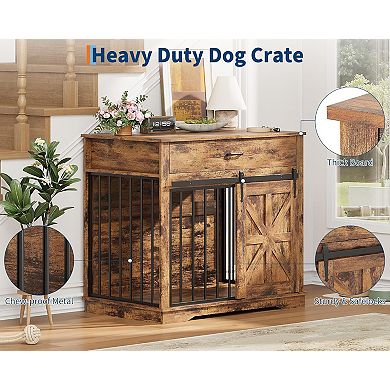 Dog Crate Furniture with Tabletop Barn Door Design