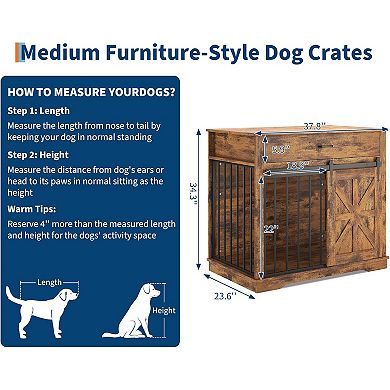 Dog Crate Furniture with Tabletop Barn Door Design