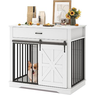 Dog Crate Furniture with Tabletop Barn Door Design