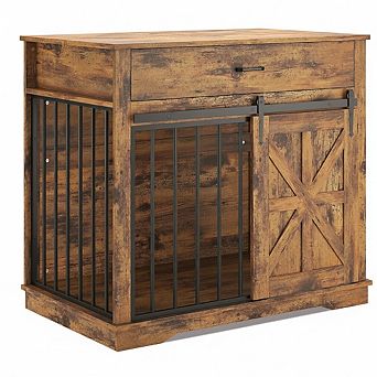Dog Crate Furniture with Tabletop Barn Door Design