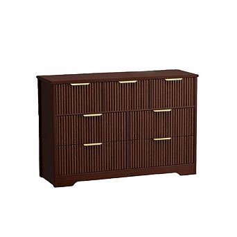 Modern Fluted Wood Dresser with 7 Drawers for Bedroom Storage