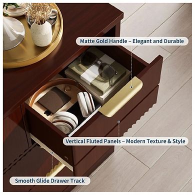 Modern Fluted Wood Dresser with 7 Drawers for Bedroom Storage
