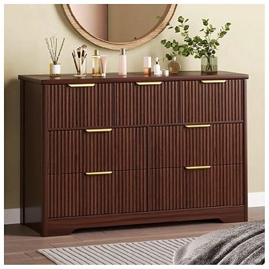 Modern Fluted Wood Dresser with 7 Drawers for Bedroom Storage
