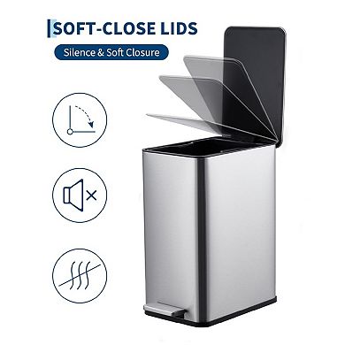 10 L / 2.6 gal Small Bathroom Step Trash Can with Lid Soft Close, Step Pedal
