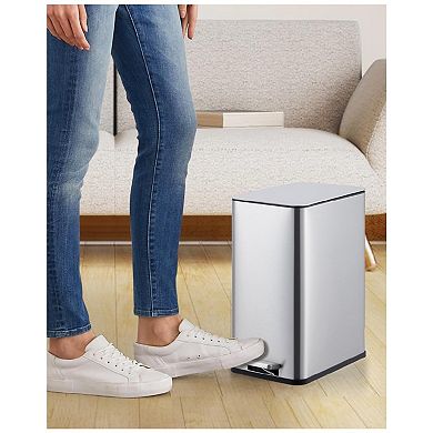 10 L / 2.6 gal Small Bathroom Step Trash Can with Lid Soft Close, Step Pedal