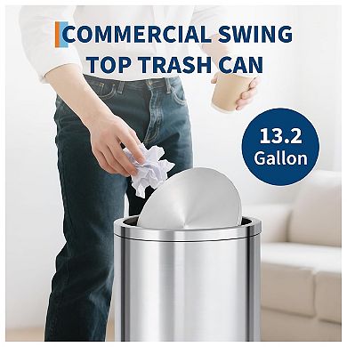13 Gal Stainless Steel Trash Can 50 L Kitchen Garbage Can with Flipping Lid