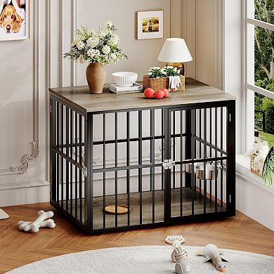 Dog Crate Furniture with Double Doors and Pull Out Tray
