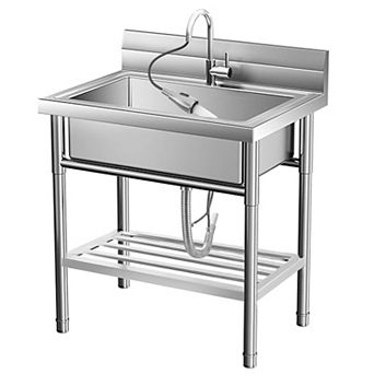 20x20x34" Freestanding Stainless Steel Utility Sink, 304 Steel Deep Bowl w/Hot/Cold Pull-Out Faucet