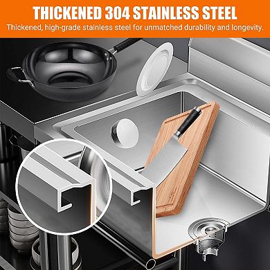 20x20x34" Freestanding Stainless Steel Utility Sink, 304 Steel Deep Bowl w/Hot/Cold Pull-Out Faucet