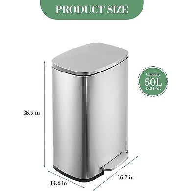 13 Gallon Trash Can with Lid, 50L Garbage Can with Soft Close Lid and Removable Inner Bucket