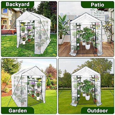 ANIXOL 4-Tier Walk-In Greenhouse with Roll-Up Door