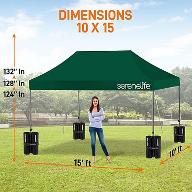 SereneLife Pop Up Canopy Tent - Waterproof Polyester with Heavy-Duty Frame