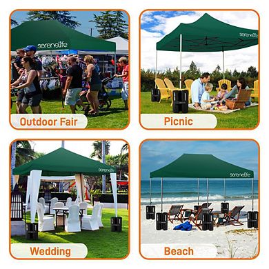 SereneLife Pop Up Canopy Tent - Waterproof Polyester with Heavy-Duty Frame